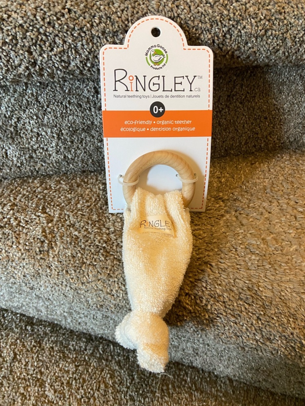 Organic Baby Teether Ring with Cream Cloth